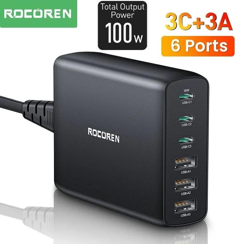 Зарядний пристрій мережевий Rocoren Gan Desktop Charger 100w 3 Type-C/3 USB PD 30w (25397440) - фото 11 Зарядний пристрій мережевий Rocoren Gan Desktop Charger 100w 3 Type-C/3 USB PD 30w (25397440) - фото 11