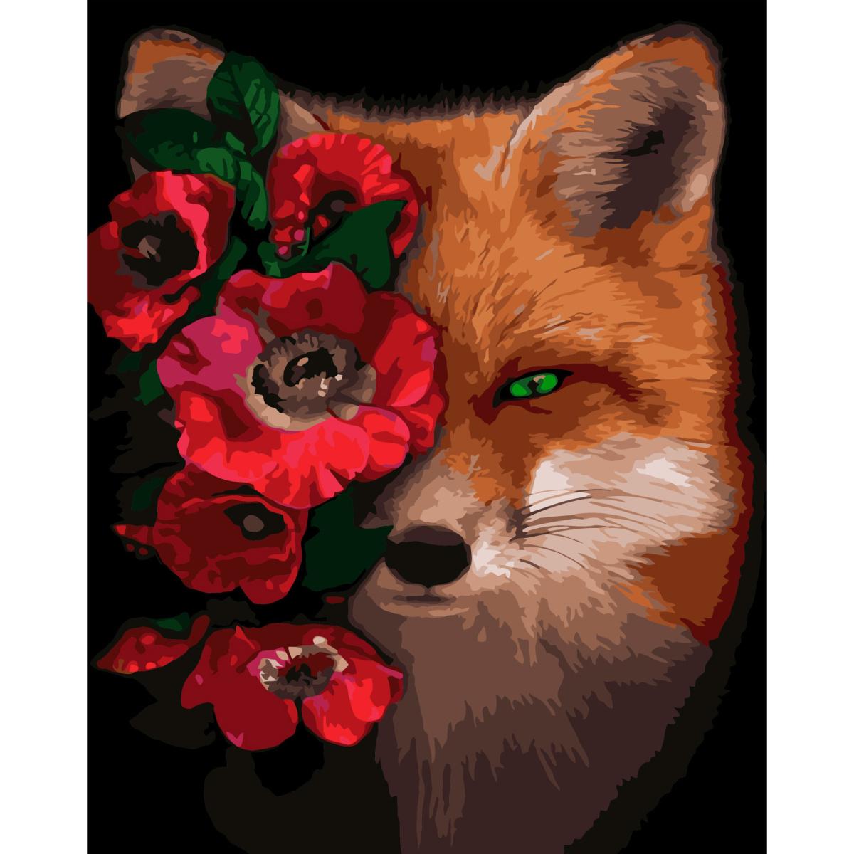 Картина по номерам Strateg Премиум Лисичка с цветами с лаком 40х50 см (SY6767)