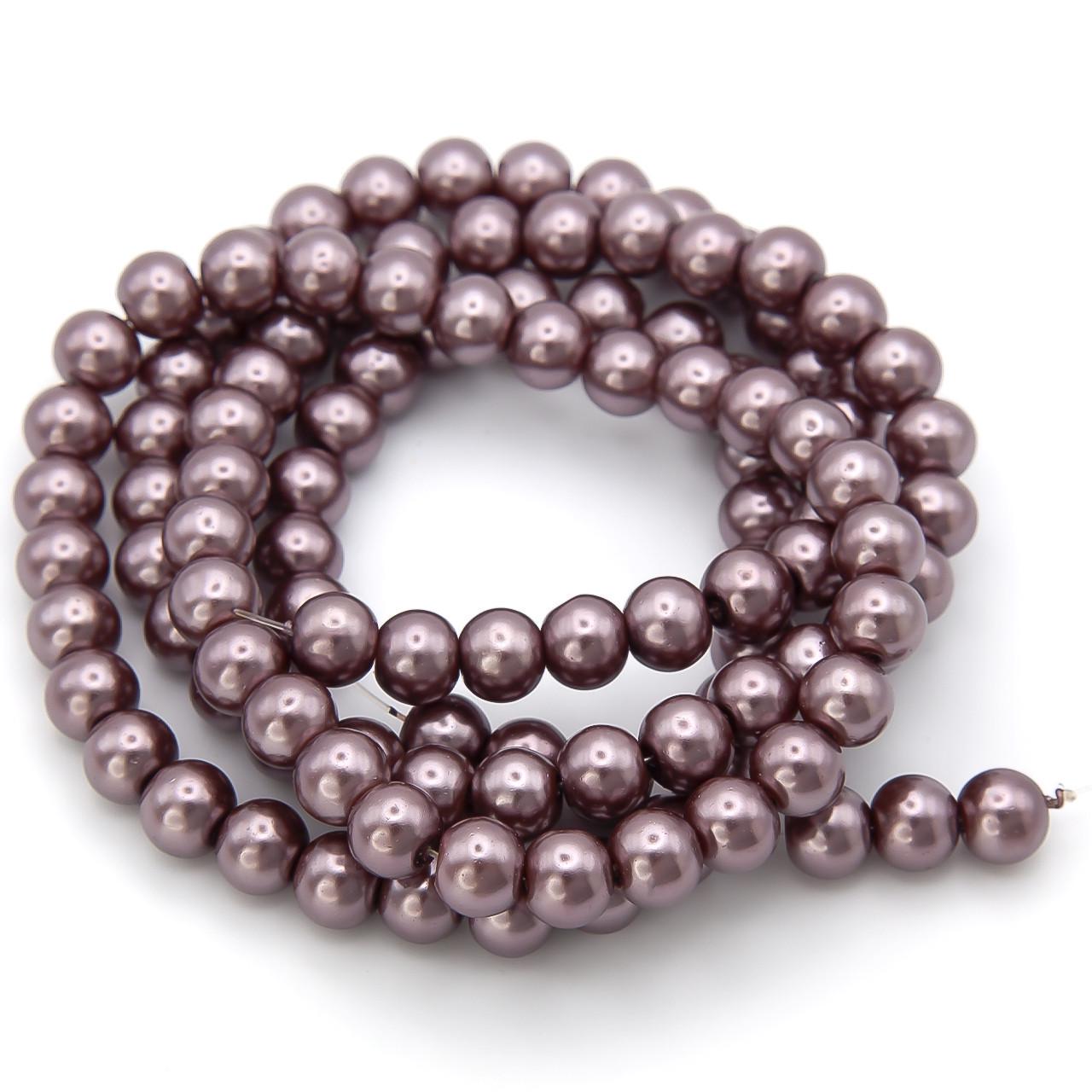 Бусины стеклянные на нитке под жемчуг 8 мм 80 см 105 шт. Коричневый (БЖ0008ш58)