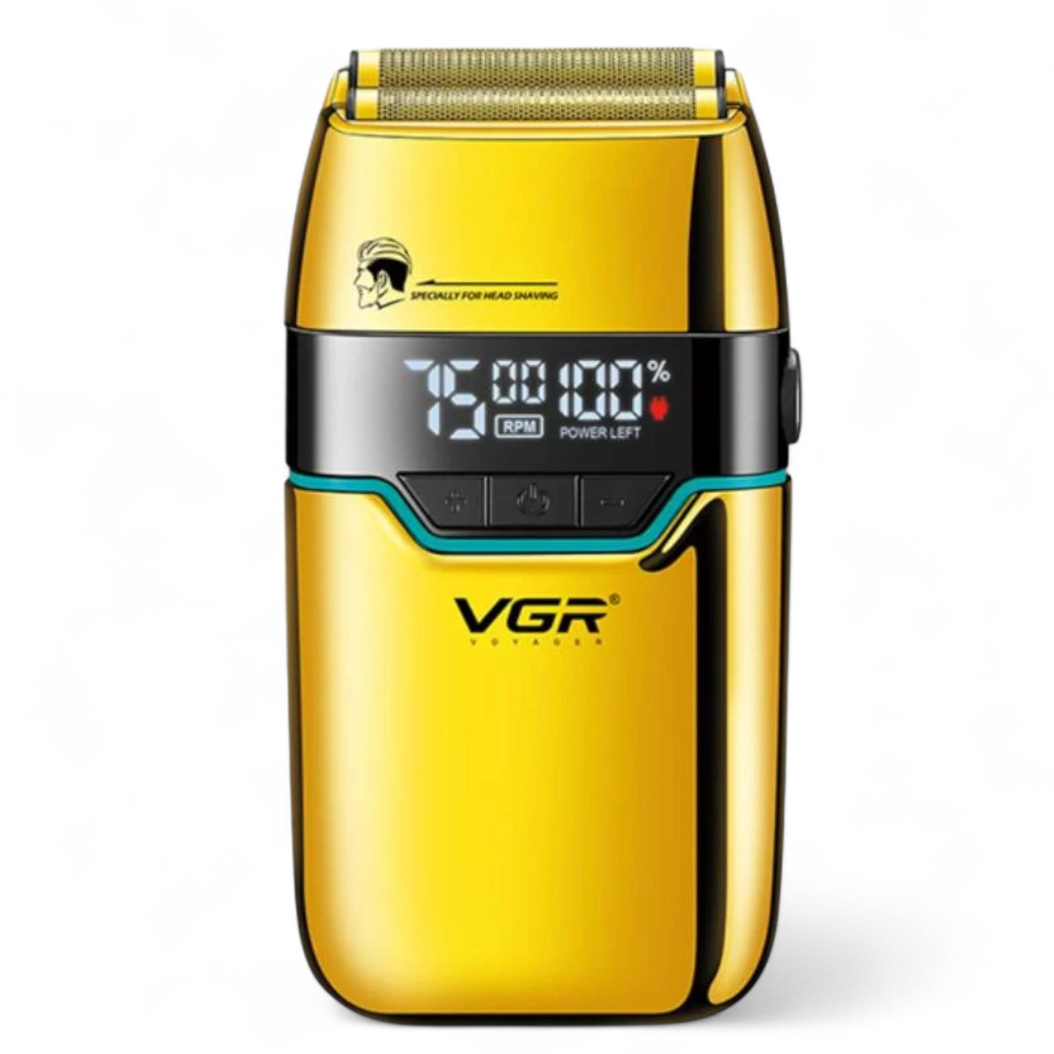 Електробритва VGR V-350 шейвер подвійне лезо LED-дисплей вологозахист 2 насадки Gold (E_V-350Gold )