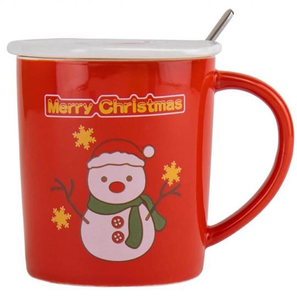 Чашка новогодняя с крышкой и ложкой Снеговик керамика 380 мл - фото 7 Чашка новогодняя с крышкой и ложкой Снеговик керамика 380 мл - фото 7