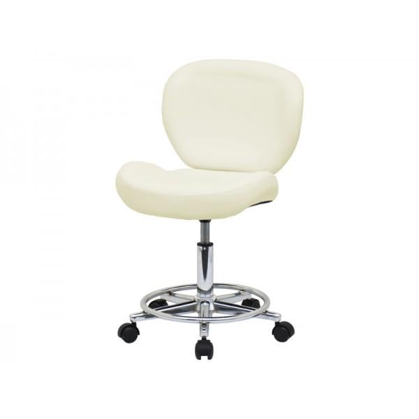 Стілець майстра зі спинкою на колесах Молочний