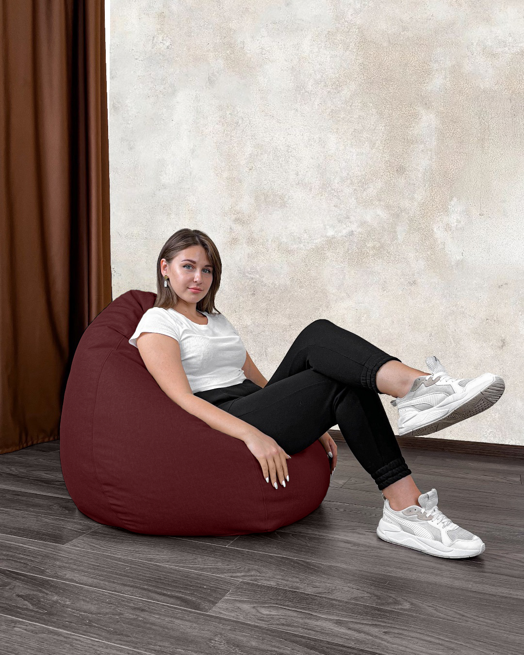 Кресло-мешок Груша рогожка с внутренним чехлом XXL 105x85 см морская волна Бордовый (15360235)