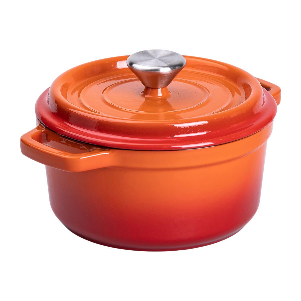 Кастрюля чугунная эмалированная с крышкой 20 см 2 л Оранжевый (6808) - фото 4 Кастрюля чугунная эмалированная с крышкой 20 см 2 л Оранжевый (6808) - фото 4