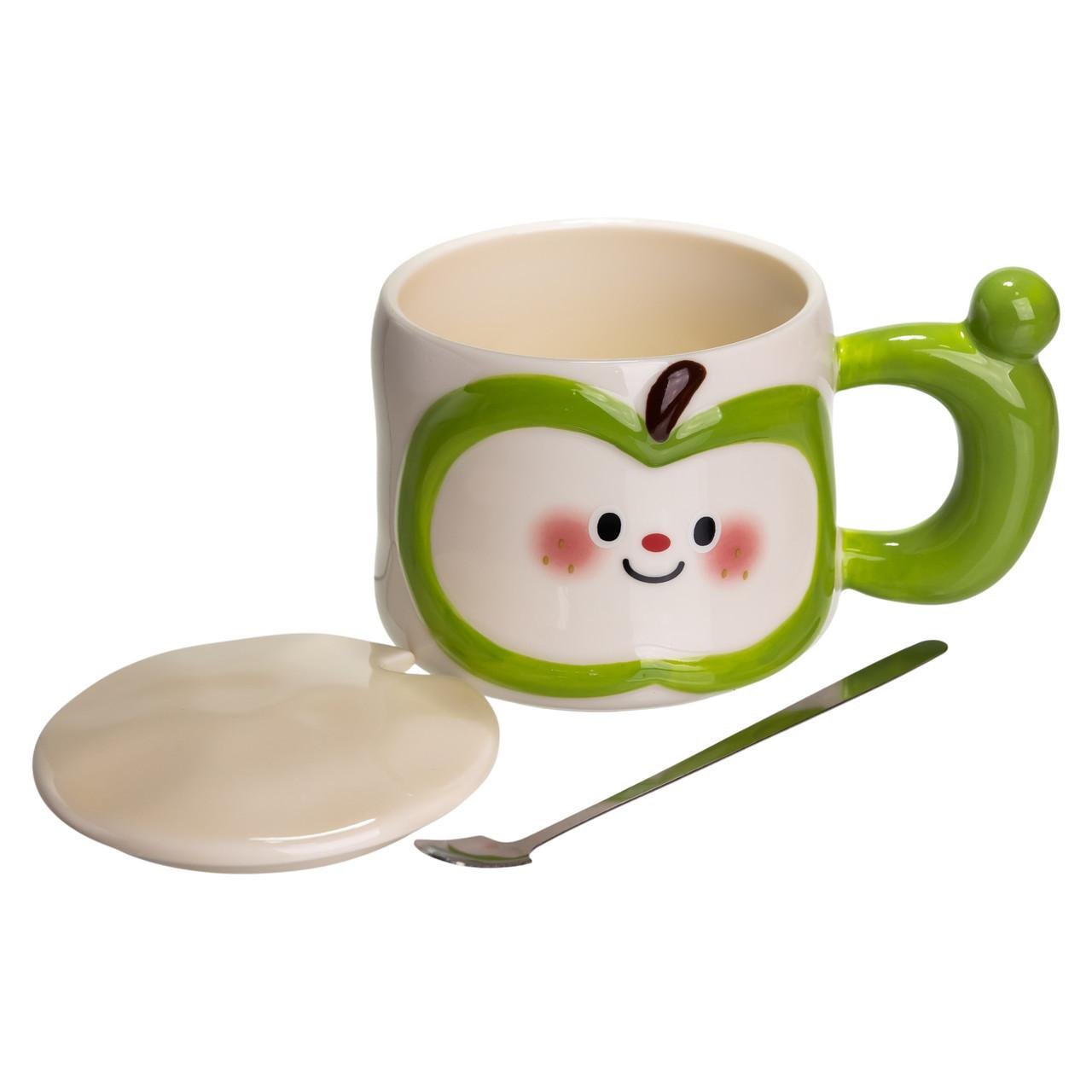 Чашка порцелянова Cute Apple з кришкою та ложкою 400 мл Зелений (FM-25A) - фото 4 Чашка порцелянова Cute Apple з кришкою та ложкою 400 мл Зелений (FM-25A) - фото 4