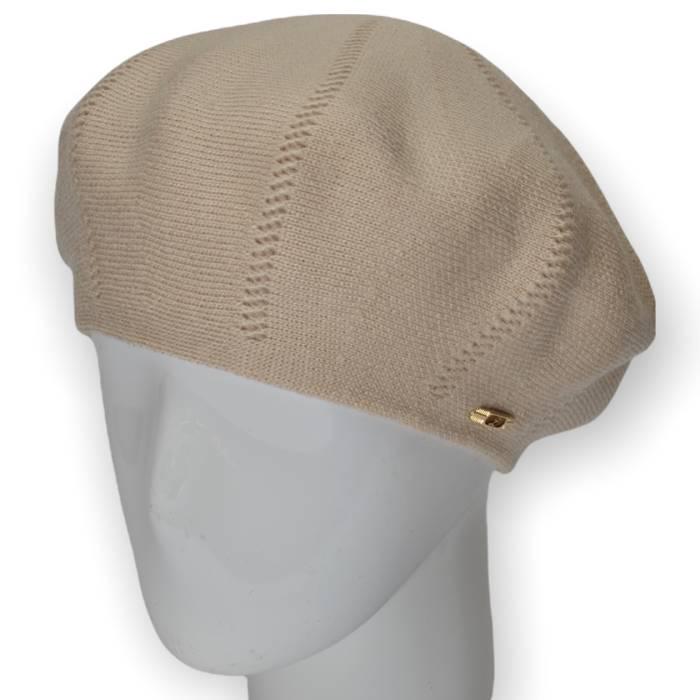 Берет женский Lirus Алиса из шерсти двойной тонкой вязки Светлый лен