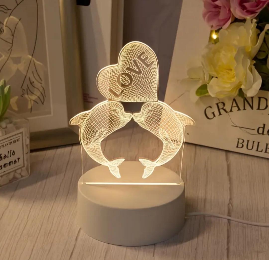 Нічник-лампа 3D LED Кохання дельфінів з підсвіткою LOVE (2691725789) - фото 4