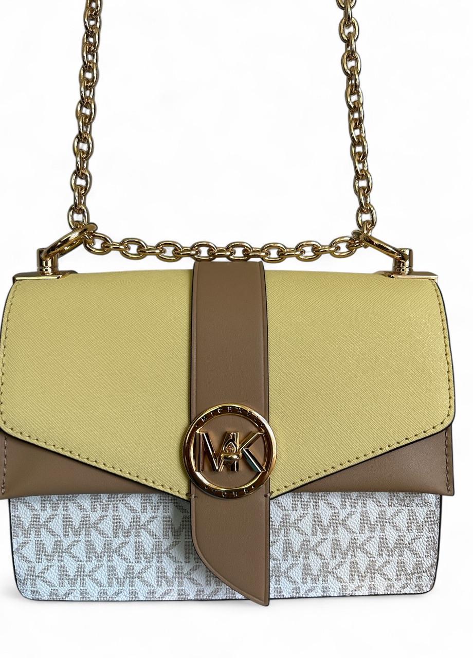 Женская сумка Michael Kors Greenwich 32S1GGRC0B Bttrmilk Mlt SM Conv XBody Коричнево-желтый (2763151531)