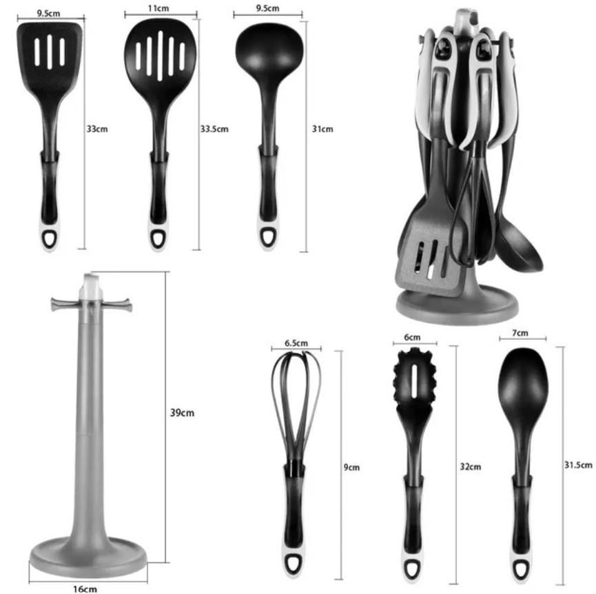 Набор кухонных принадлежностей универсальный с подставкой/лопатка/венчик/шумовка/половник 6 пр. Черно-зеленый (195) - фото 8 Набор кухонных принадлежностей универсальный с подставкой/лопатка/венчик/шумовка/половник 6 пр. Черно-зеленый (195) - фото 8