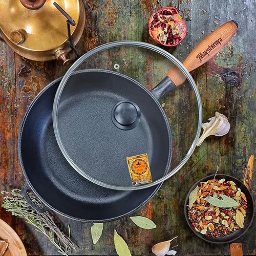 Сковорода чавунна Maysternya зі скляною кришкою 26x6 см (Т305С3)