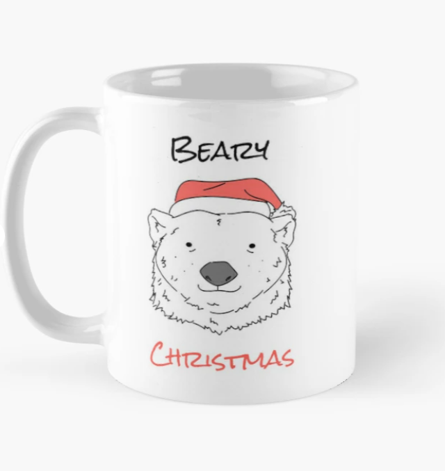 Чашка керамічна з принтом Beary Christmas Новорічний ведмедик 330 мл Білий