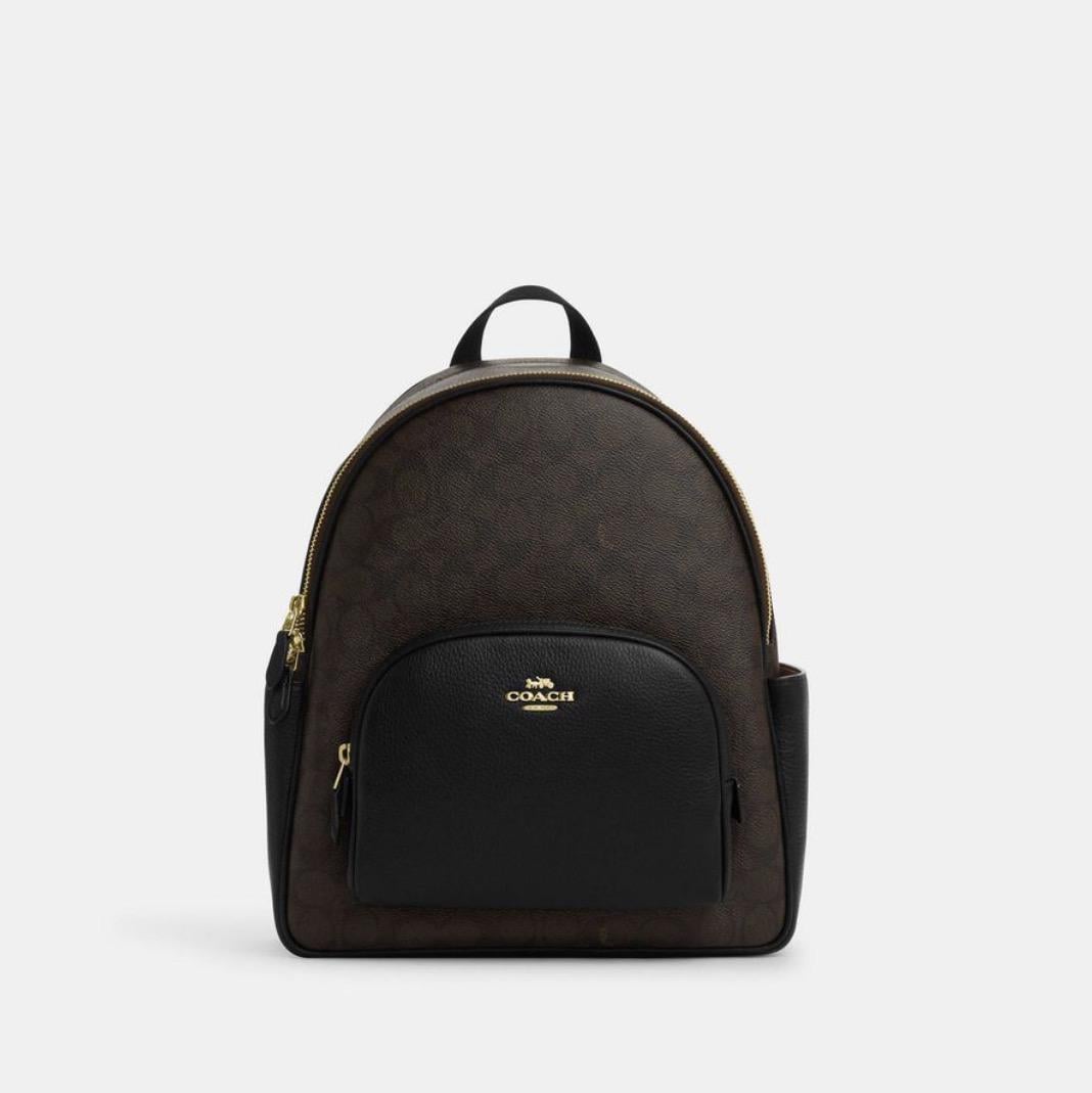Женский рюкзак Coach Court Backpack Bag In Signature Canvas in CZ176 GOLD WALNUT Black
