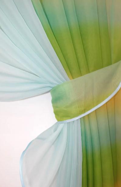 Комплект штор на кухню 400х170 см Блакитний/Оливковий/Жовтий (111к) - фото 2 Комплект штор на кухню 400х170 см Блакитний/Оливковий/Жовтий (111к) - фото 2