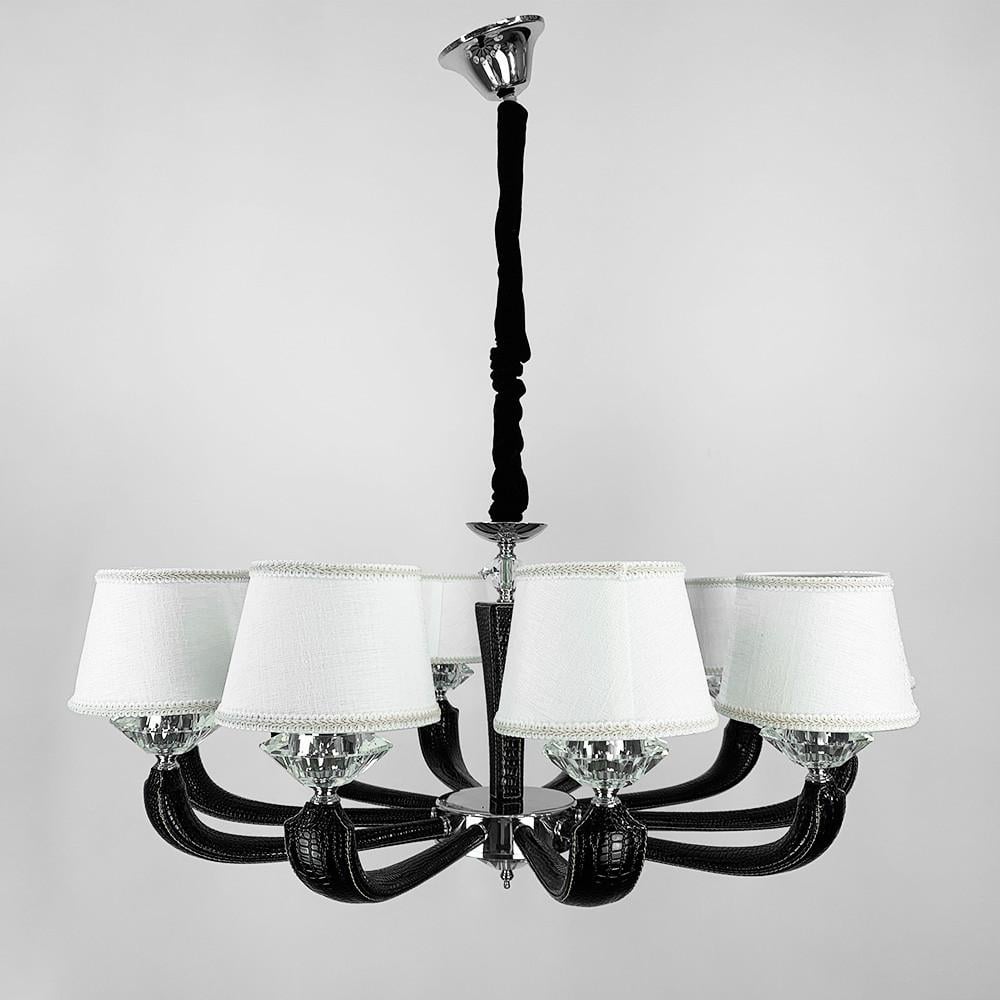 Люстра с элементами черной экокожи на 10 белых абажуров (S6610/10 BK)