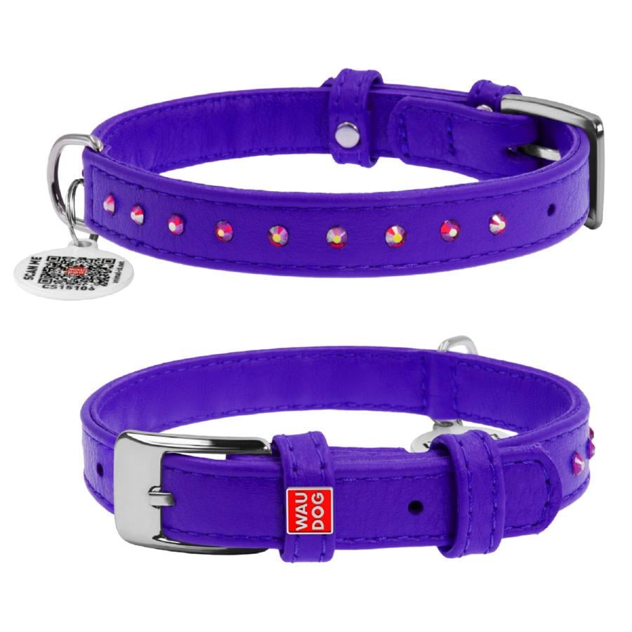 Нашийник для собак шкіряний Waudog Glamour з QR паспортом з клейовими стразами XS 15 мм 27-36 см