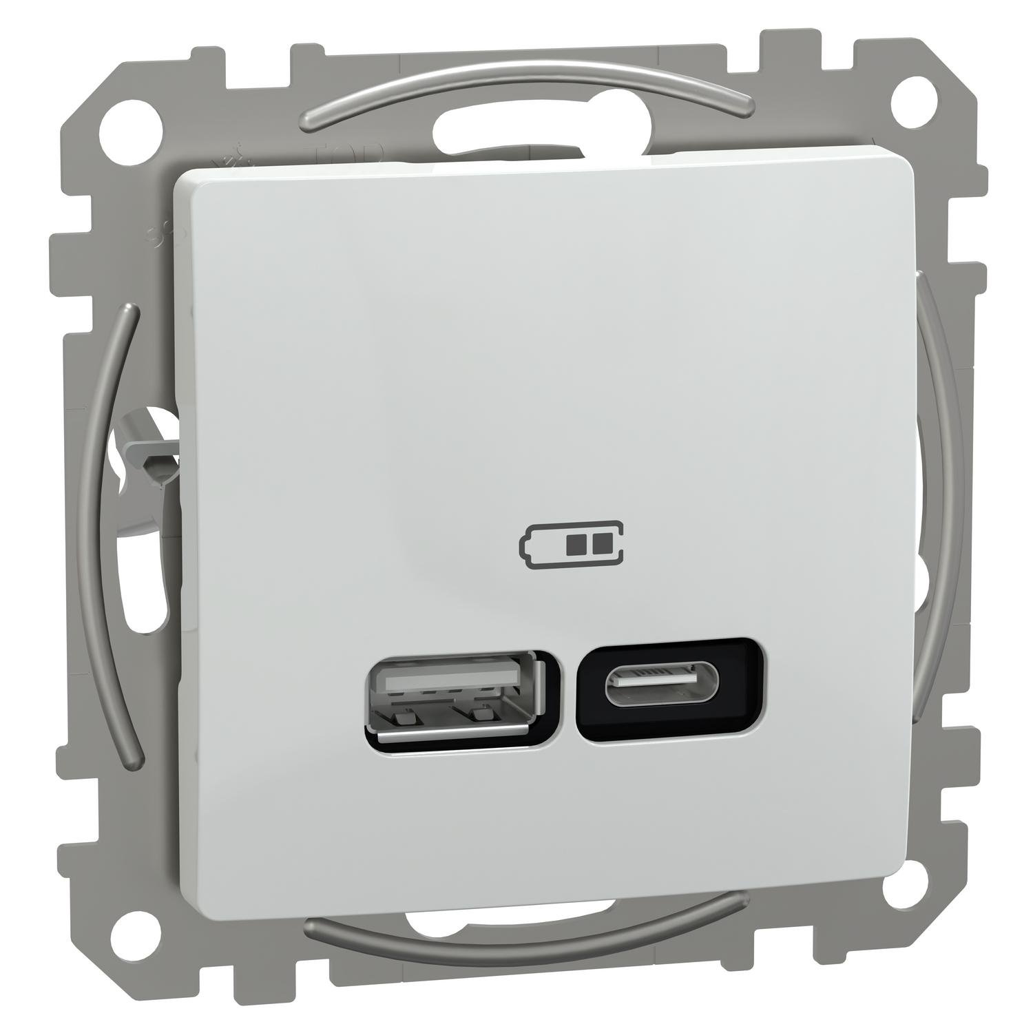 Розетка USB тип A+C Schneider Electric Sedna Design 3А 21 Вт 73x73x44 мм ABS+PC Белый (SDD111405)