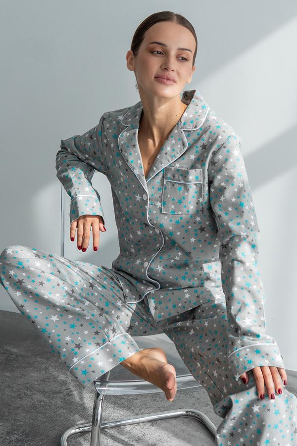 Пижамный костюм фланелевый Forly с брюками M Blue Stars (FL0010-58-69_M) Пижамный костюм фланелевый Forly с брюками M Blue Stars (FL0010-58-69_M)