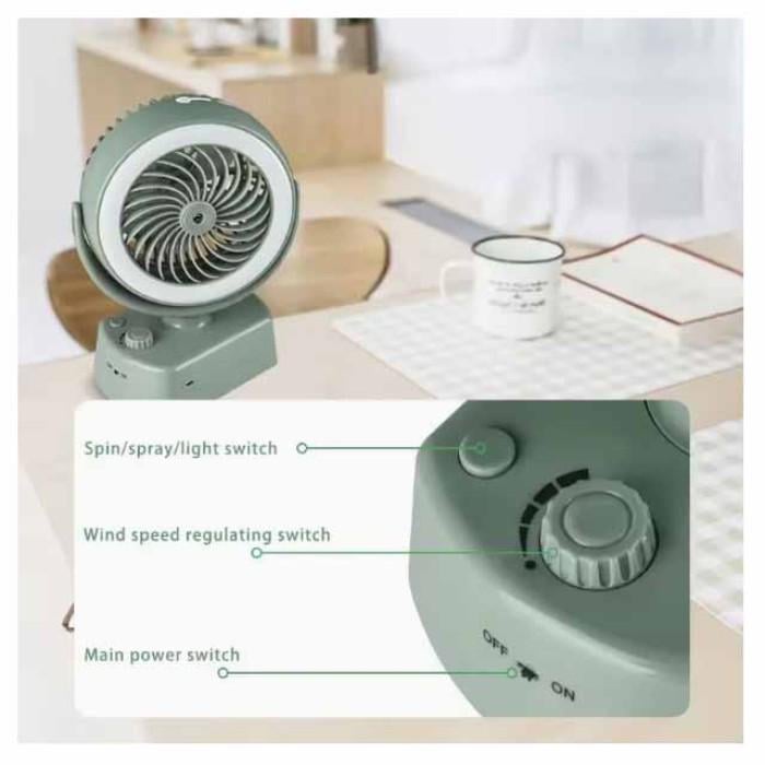 Вентилятор акумуляторний 3в1 YT-M2028 USB із зволоженням та підсвічуванням Зелений - фото 5 Вентилятор акумуляторний 3в1 YT-M2028 USB із зволоженням та підсвічуванням Зелений - фото 5