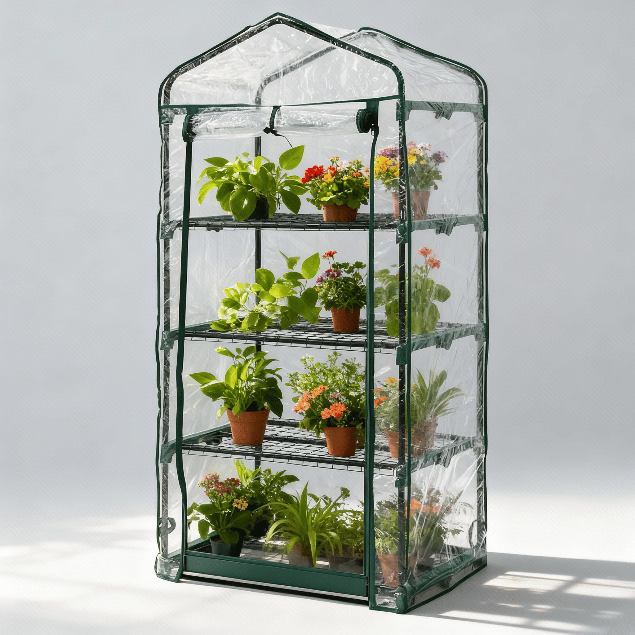 Парник складний садовий для дому на 4 полиці Neo Tools із ПВХ плівки та металу для зелені розсади 160х69х49 см Прозорий зелений (15-901)