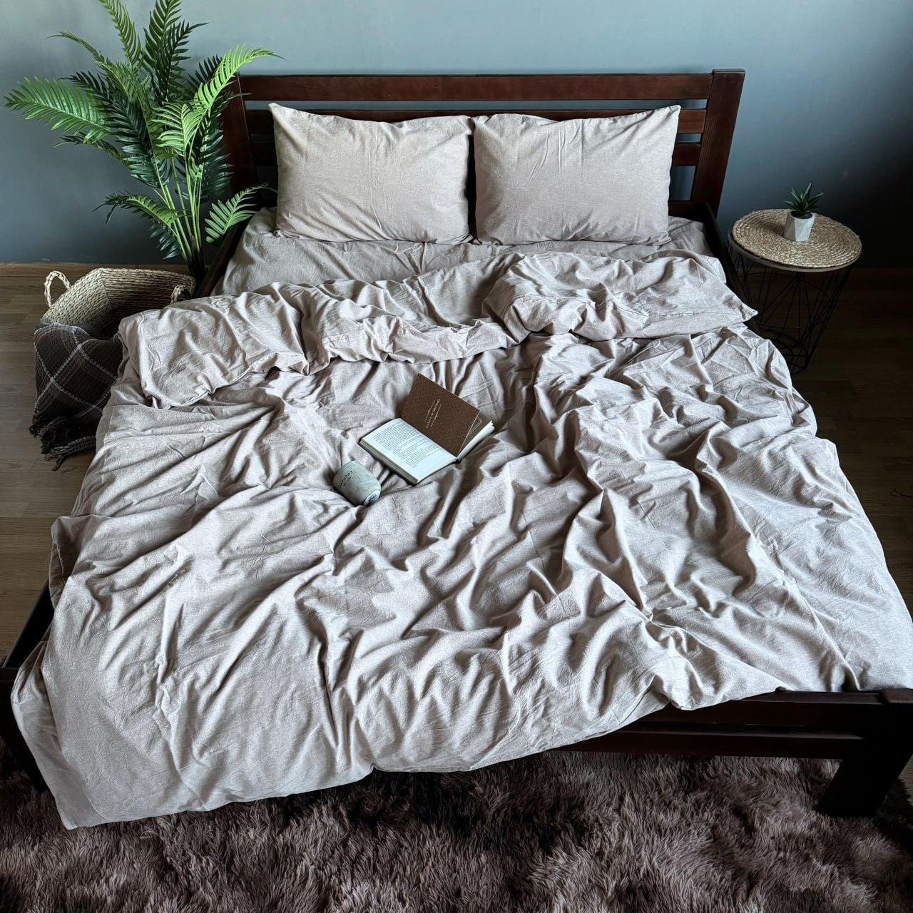 Постельное белье вареный хлопок евро 200х215 см наволочки 70х70 см 2 шт. Бежевый (Д-post-var-bavovna-002-03)