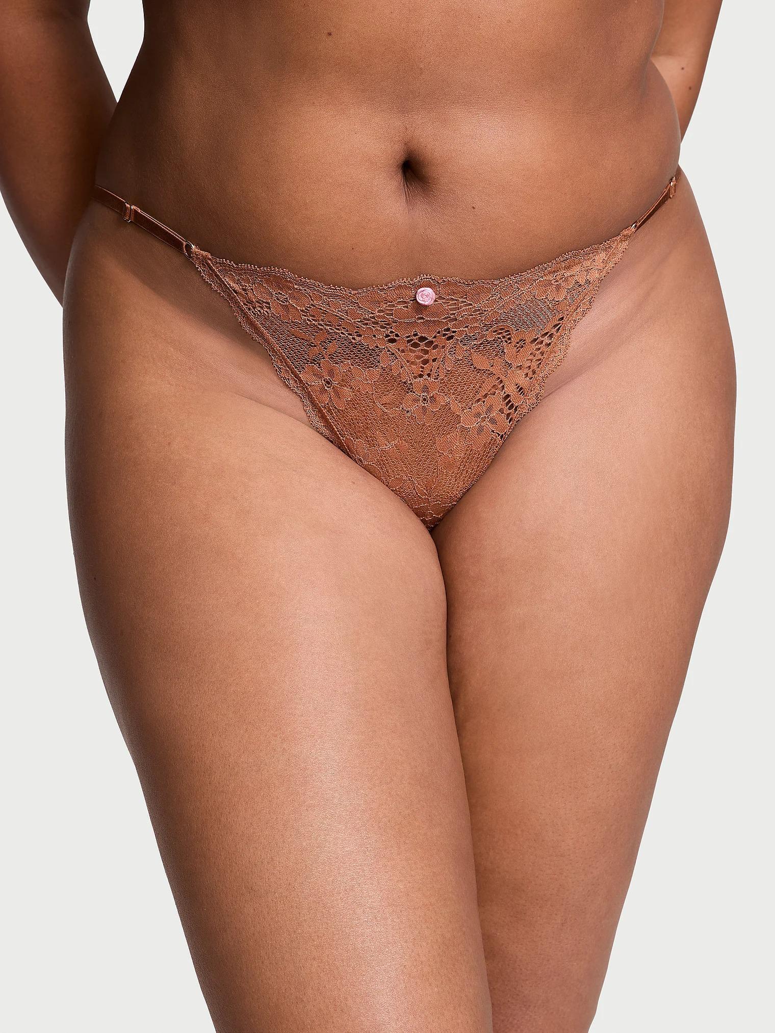 Трусики бикини Victoria's Secret Dream Angels Lace Adjustable String Bikini Panty Caramel S Бежевый (26924428)
