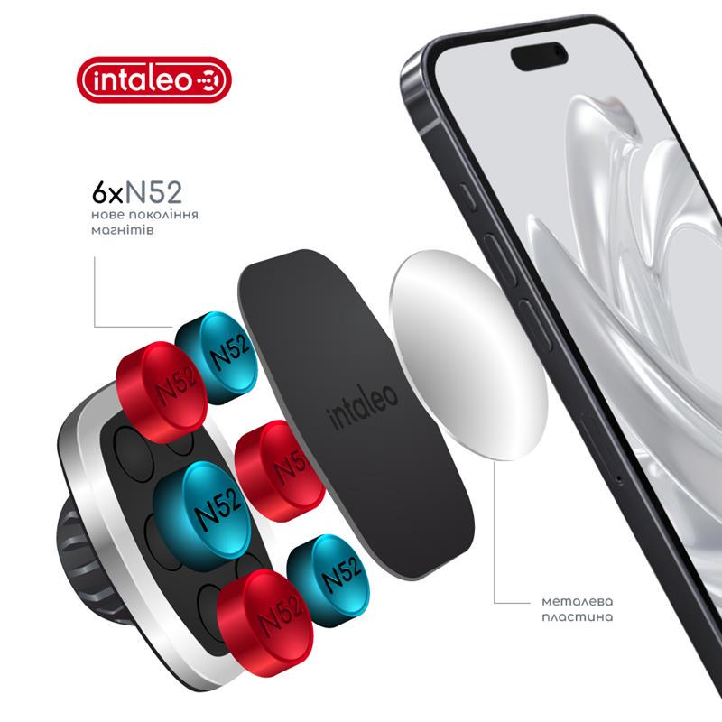 Держатель автомобильный Intaleo CM05GG 6xN52 магнитный на дефлектор Silver (1283126576041) - фото 3 Держатель автомобильный Intaleo CM05GG 6xN52 магнитный на дефлектор Silver (1283126576041) - фото 3