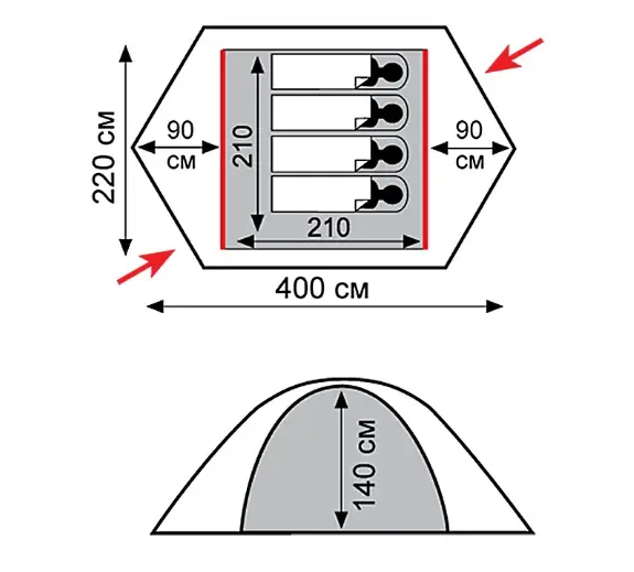 Палатка Tramp Rock 4 TRT-029 Cерый с красным (a69bf353) - фото 2