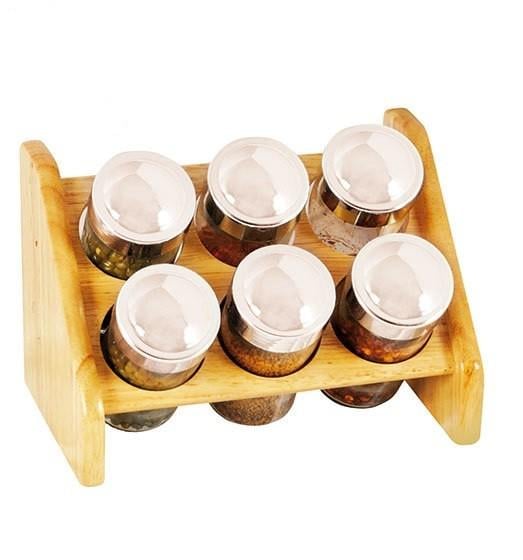 Спецовница Simply 6 стеклянных баночек на деревянной подставке (107752)