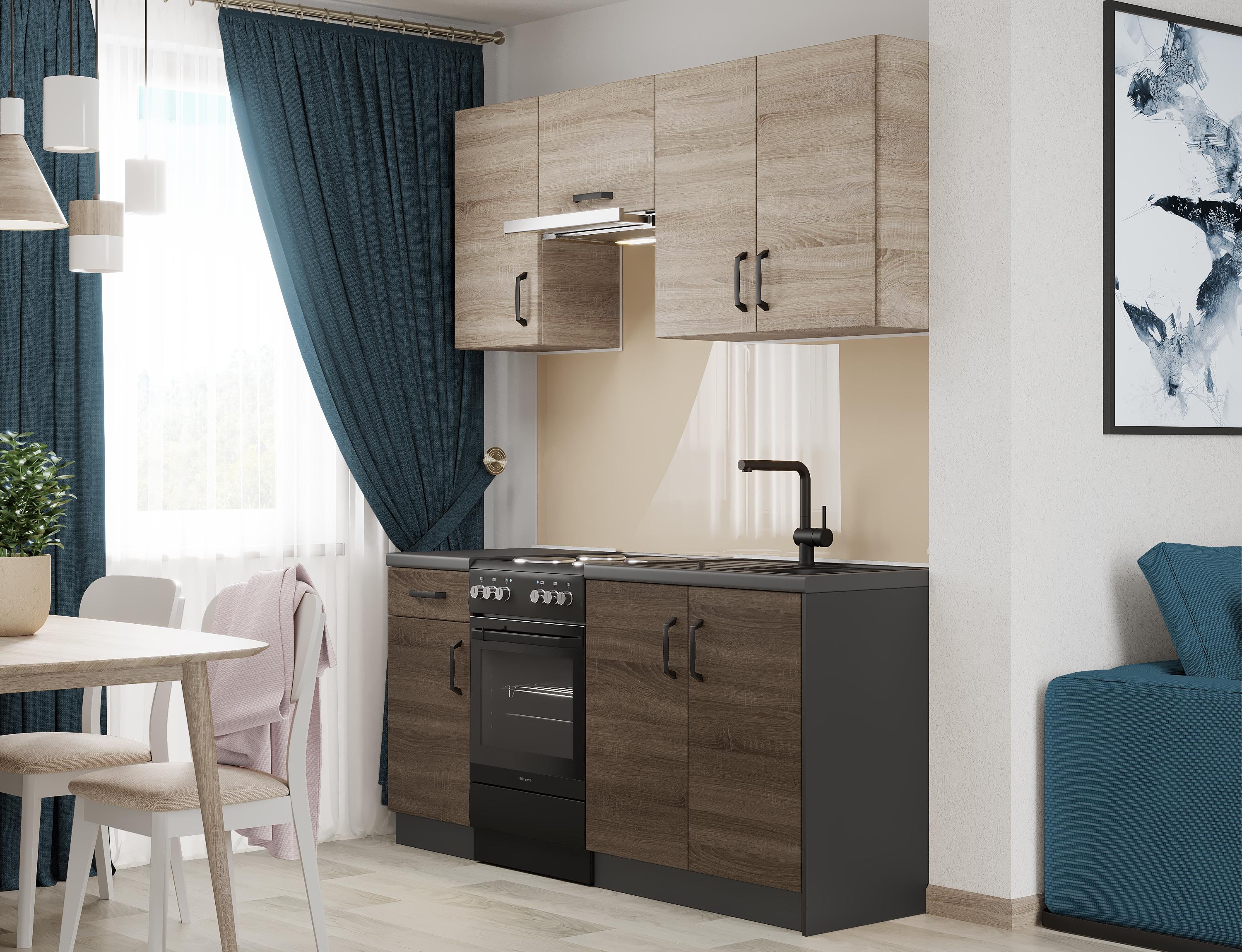 Кухня со столешницей без мойки Эверест Оптима набор 1,7 м Дуб Сонома/Дуб Сонома Трюфель/Антрацит ДСП (08783)