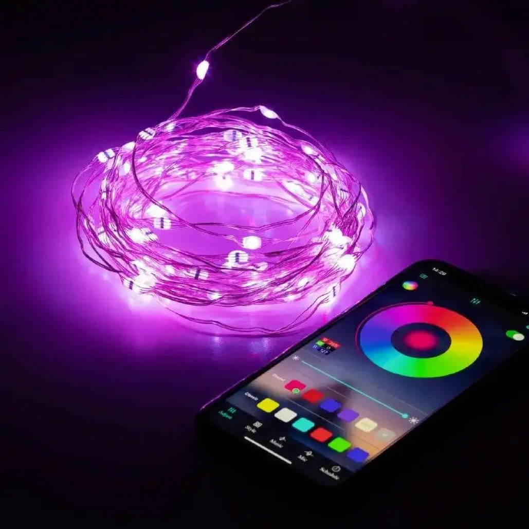 Гирлянда роса умная RGB 20 м от USB 200 LED управление смартфоном Bluetooth IP44 - фото 3 Гирлянда роса умная RGB 20 м от USB 200 LED управление смартфоном Bluetooth IP44 - фото 3