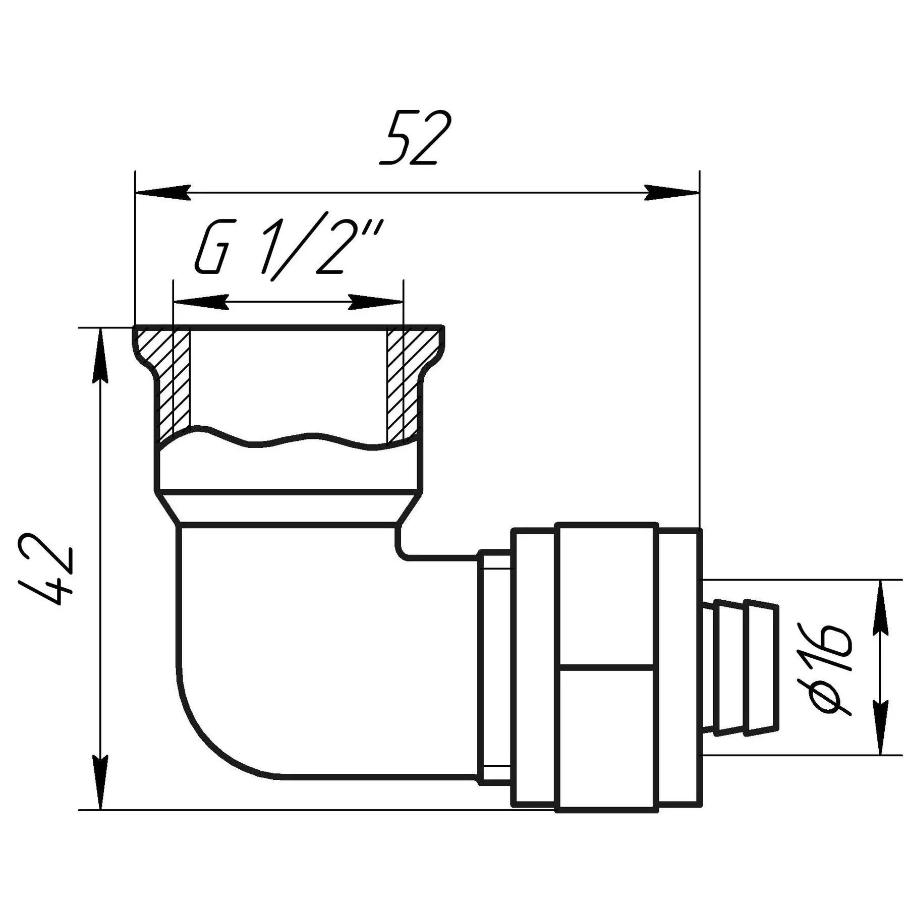 Угольник с внутренней резьбой APE ITALY 752 L 1/2х16 (GSR-000000865) - фото 3