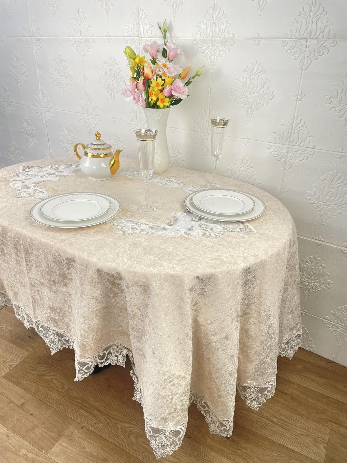 Скатертина велюрова Acme Tekstil PVS Melisa ovale 160x300 см Capuccino (CN37713)