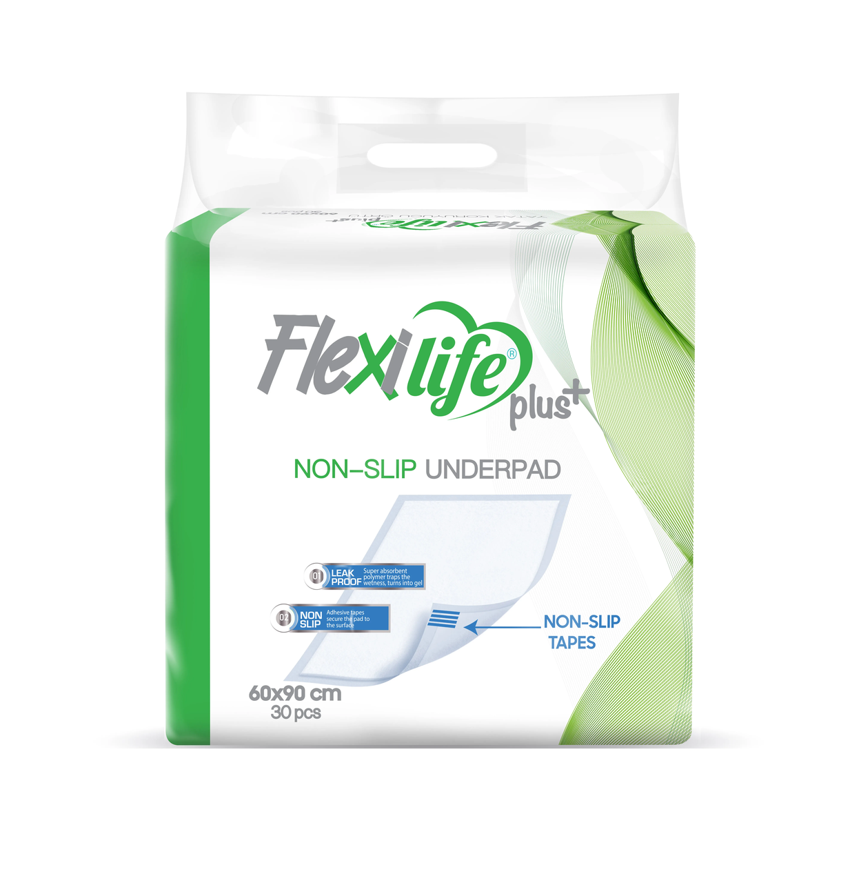 Пеленки гигиенические поглощающие Flexi Life Plus впитывающие/с липучками для фиксации/не скользят 60х90 см 30 шт. (000005363)