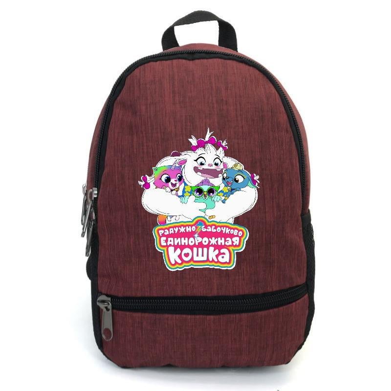 Школьный рюкзак Cappuccino Toys RBUK-001 с принтом Радужно-бабочково-единорожная кошка 12,5 л Бордовый (1391880484)