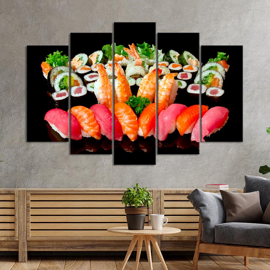 Настінний декор Багатий сет суші на чорному тлі 187x119 см (A527-5)