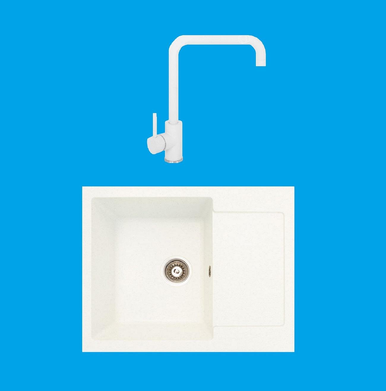 Мойка гранитная с краном прямоугольная 780х500 мм Белый