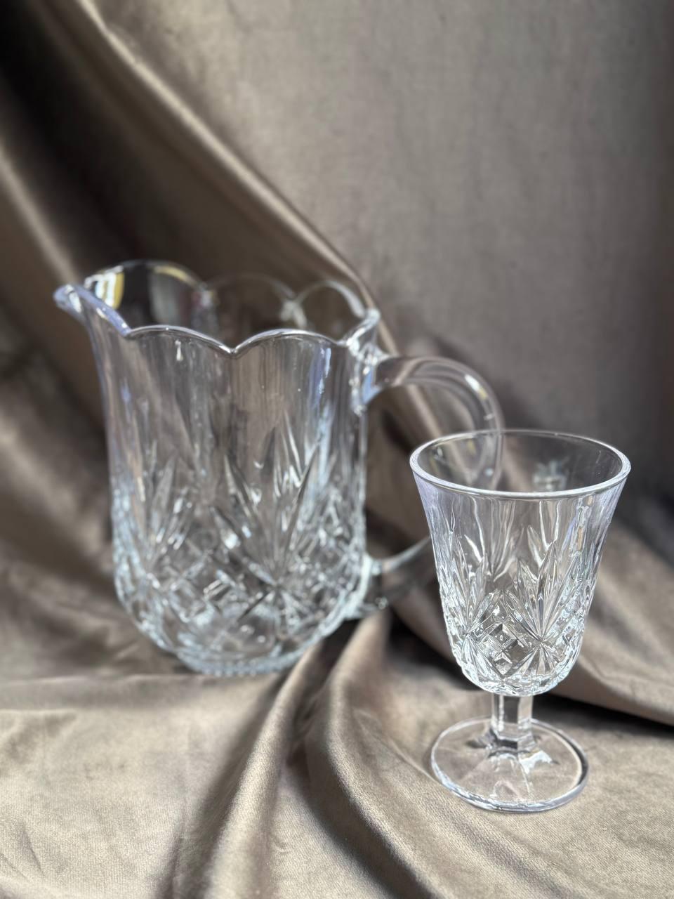 Набір питний скляний YIWU глечик та 6 келихів 1,3 л/220 мл Прозорий (HP-19-38) - фото 3