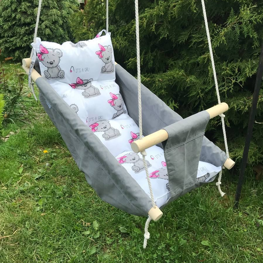 Детские качели подвесные из хлопка Колыбель с мишками и бантиками Серый (gs-8562)