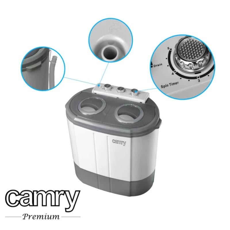 Стиральная машинка туристическая Camry CR 8052 с центрифугой до 3 кг 450 Вт Серый - фото 6