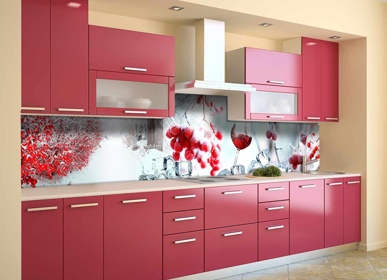 Кухонный фартук Зимнее настроение 02 из самоклеящейся виниловой пленки 65х250 см Красный