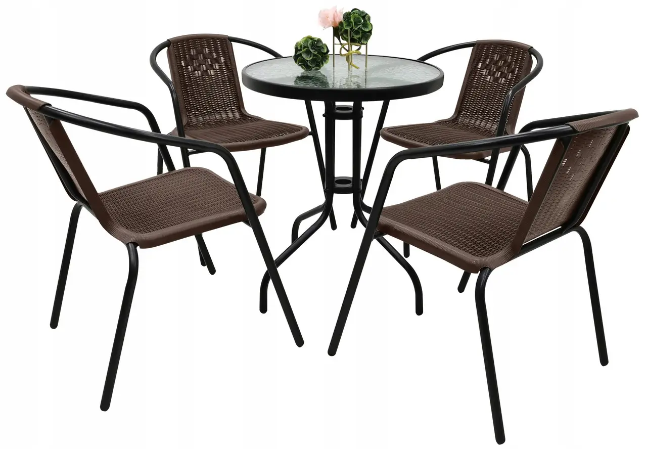 Набор садовой мебели Jumi Bistro-4R из искусственного ротанга 4 стула/стол круглый 60 см Коричневый