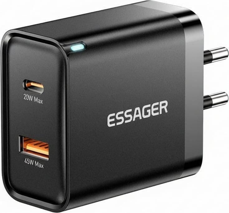 Зарядное устройство для ESSAGER ES-CD43 65Wmax GaN PPS PD3.0 QC4.0 порты USB/Type-C Black (43035)