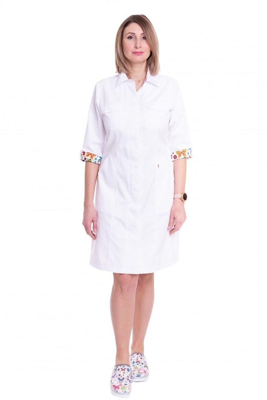 Халат женский хлопковый TopLine Premium Монако бабочка рукав 3/4 р. 56 Белый (31700-(56)б.-б.мет) - фото 1 Халат женский хлопковый TopLine Premium Монако бабочка рукав 3/4 р. 56 Белый (31700-(56)б.-б.мет) - фото 1