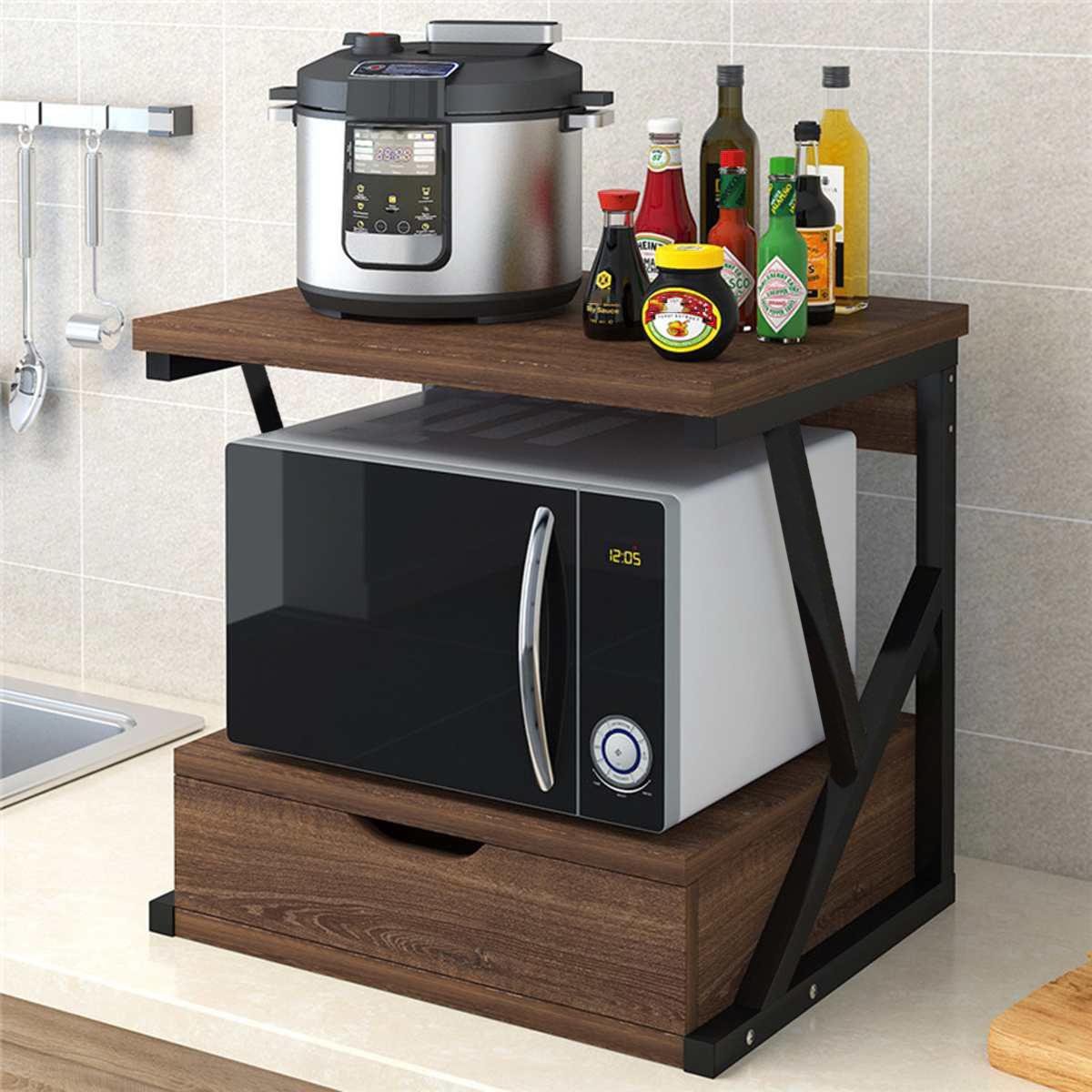 Подставка для микроволновки Kitchen Oven Rack с выдвижным ящиком 47х54х35 см Коричневый (1008801-Brown) - фото 4