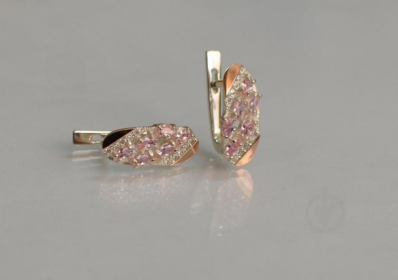 Серебряные серьги Sil с золотыми пластинами 116s-8 Розовый (Sil-1258)