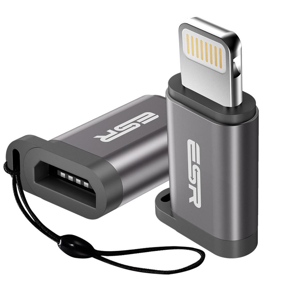 Перехідник-адаптер ESR microUSB до Lightning для передачі даних і зарядки iPhone Сірий