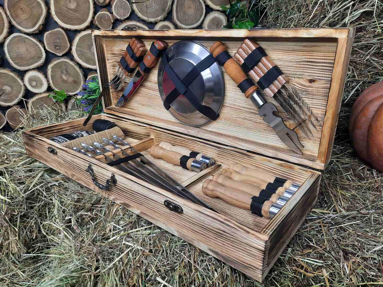 Набор шампуров с набором аксессуаров в деревянном кейсе 660х12х2,5 6 шт. (12334947)