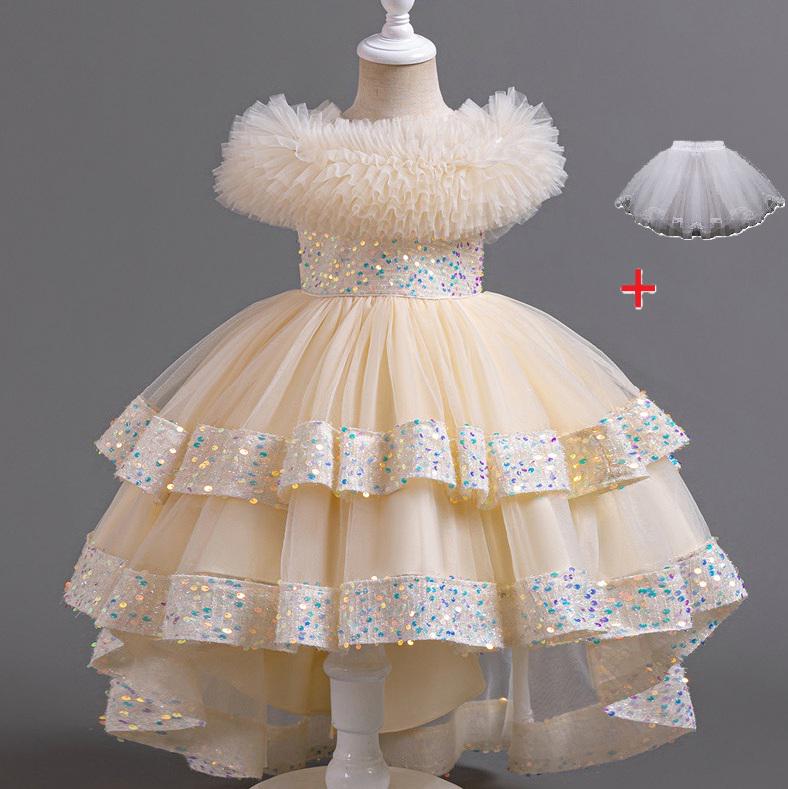 Платье детское пышное праздничное Элеонора с пайетками и многослойной юбкой 140 см 7 лет Шампань (11131020900)