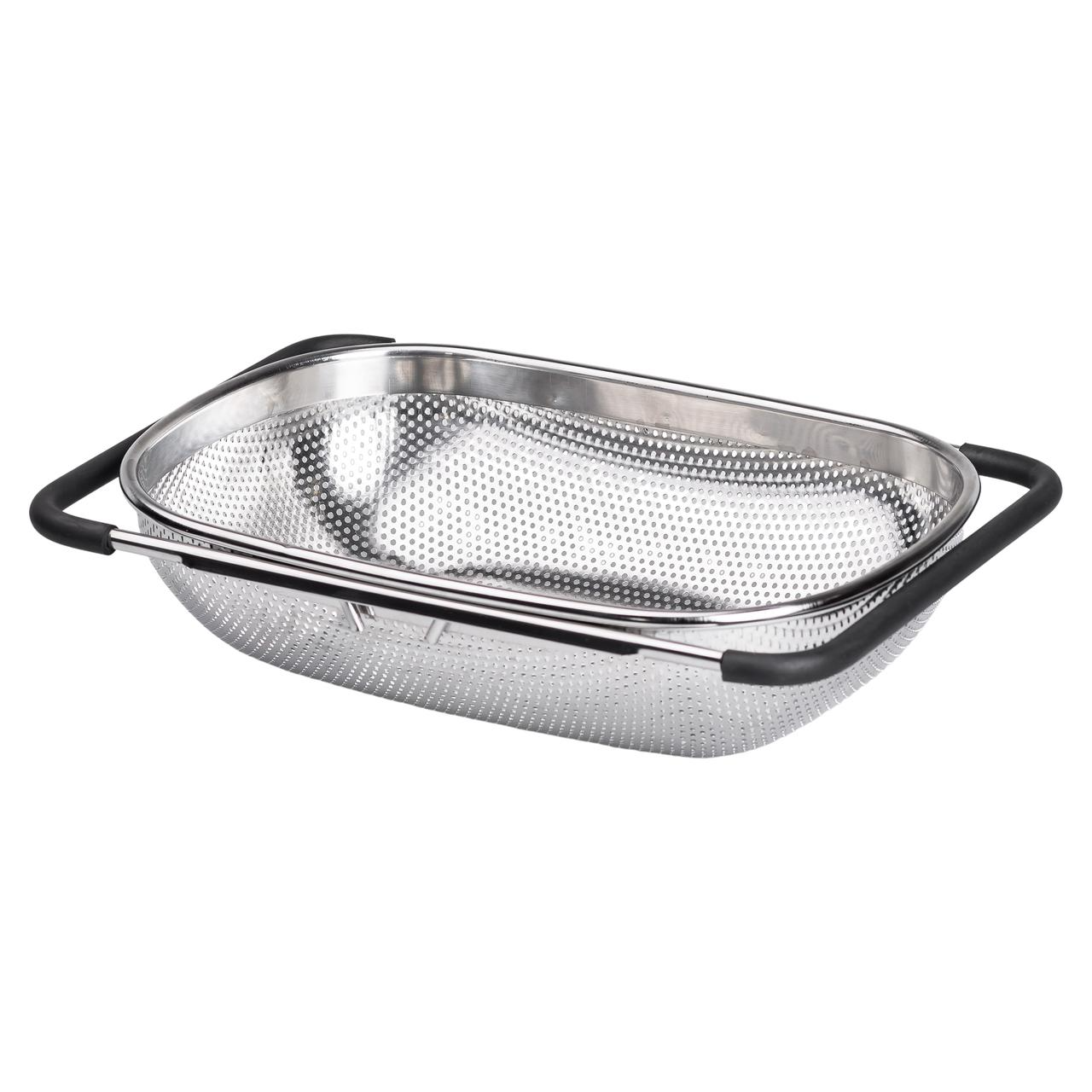 Дуршлаг с телескопическими ручками на раковину для мытья овощей/фруктов из нержавеющей стали 34х23,5х9 см Серебристый/Черный (HP-19-17)