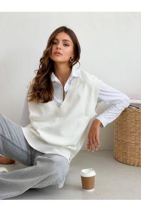 Жилет вязаный женский ART KNIT Cotton S Молочный (27011) - фото 4